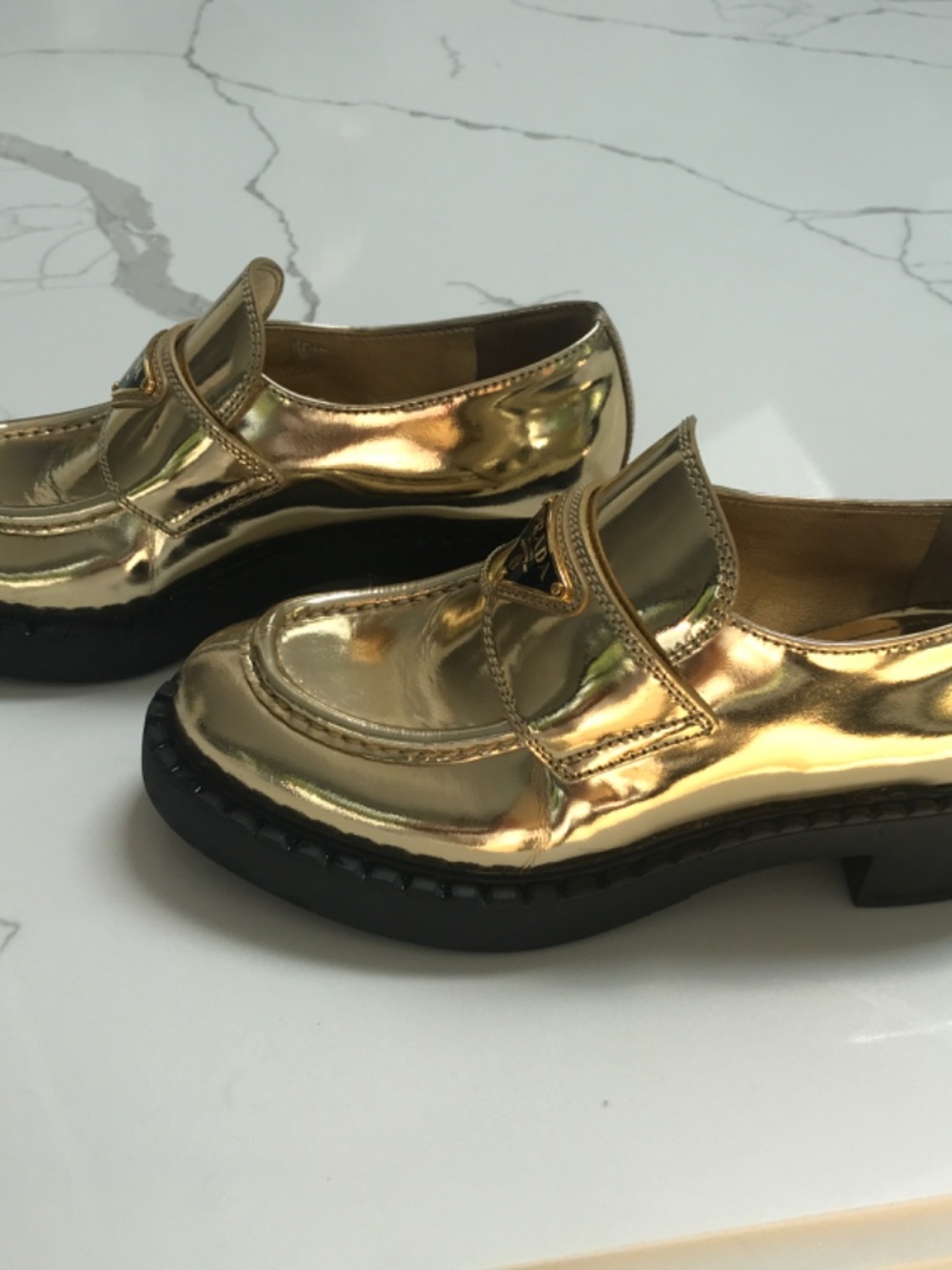 Prada Metallic Gold Loafers Sz 36 - Picture 2 of 10
